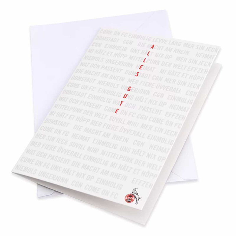 1. FC Köln Grußkarte -  Alles Gute - weiß Schriftzüge Karte Glückwunschkarte Klappkarte