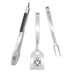 Borussia Dortmund Premium Grillbesteck 3-teilig in Geschenkschachtel Edelstahl Besteck BVB 09