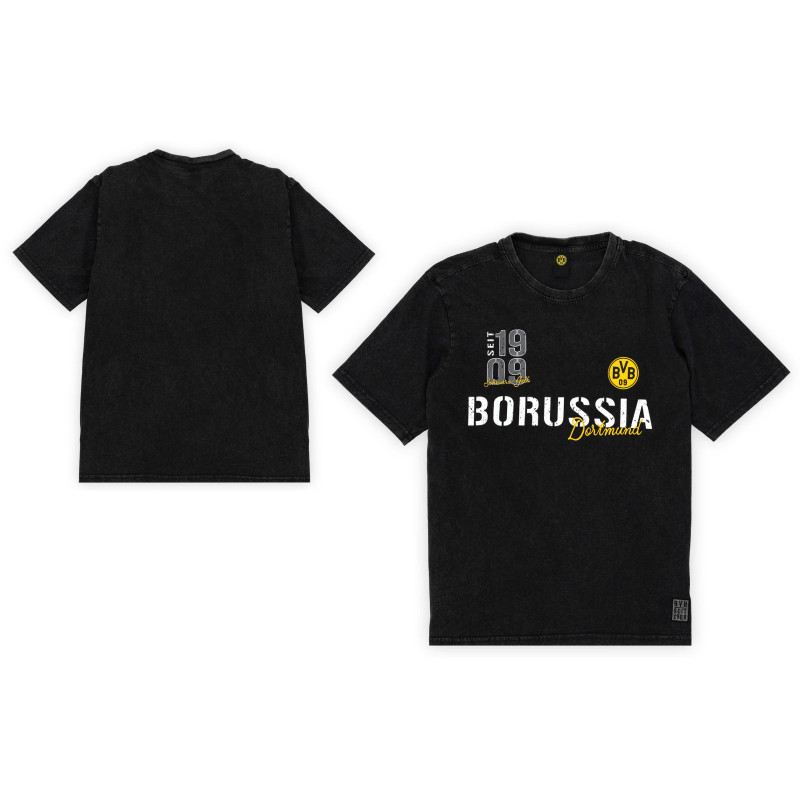 Borussia Dortmund T-Shirt - Elements - schwarz | Used-Look | Shirt | BVB 09 - Gr. S bis 3XL
