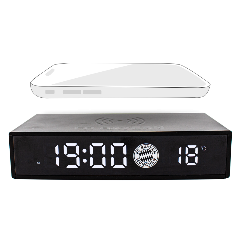 FC Bayern München Digital Wecker mit Ladefuntion | Uhr | Wireless Charger | FCB