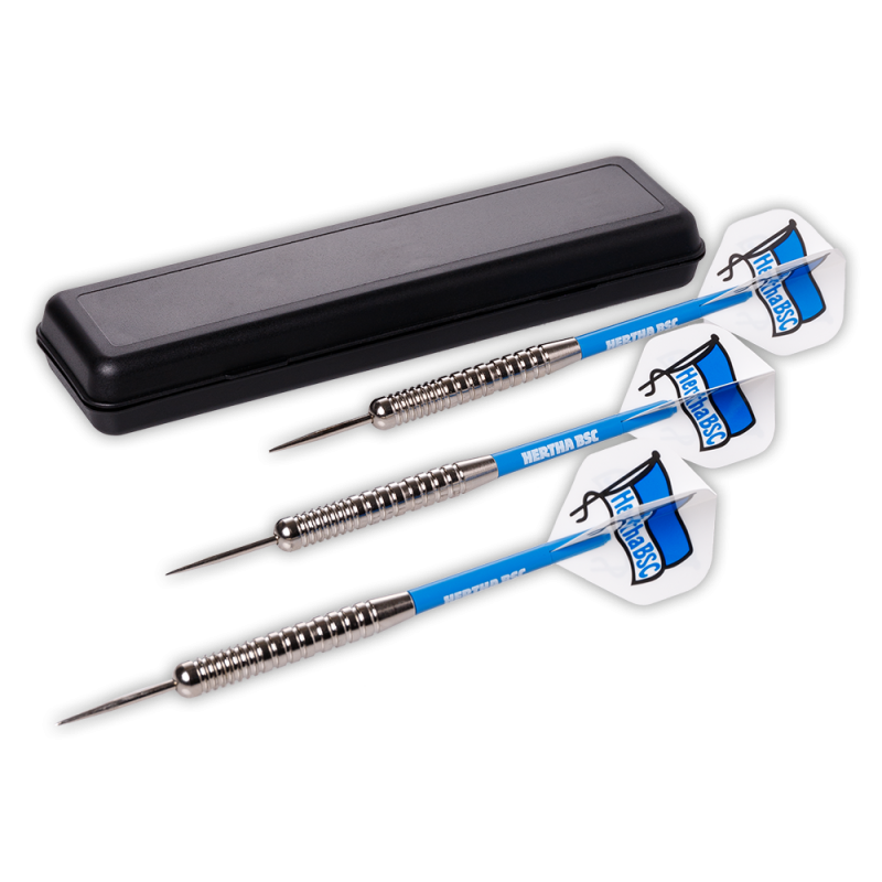 Hertha BSC Berlin - Steel Dartpfeil-Set - Dartpfeile mit Etui und Flights Steeldarts Dart Pfeile