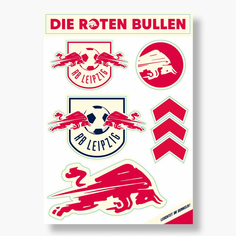 RB Leipzig Leuchtsticker-Set 6tlg | Aufkleberkarte | Aufkleber | nachtleuchtend | Sticker | RBL
