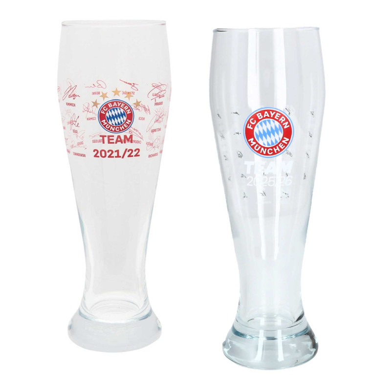 FC Bayern München Weißbierglas 2er Set aus Signature 2021/22 & Signature 2025/26 | Unterschriftenglas | Bierglas | FCB
