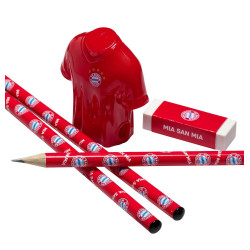 FC Bayern München Bleistifte Set mit 3 Bleistiften, Radiergummi und Triktotspitzer 5-tlg. Schulset FCB