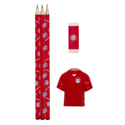 FC Bayern München Bleistifte Set mit 3 Bleistiften, Radiergummi und Triktotspitzer 5-tlg. Schulset FCB