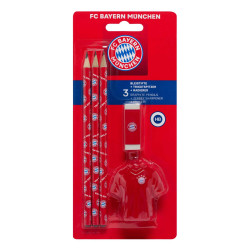 FC Bayern München Bleistifte Set mit 3 Bleistiften, Radiergummi und Triktotspitzer 5-tlg. Schulset FCB