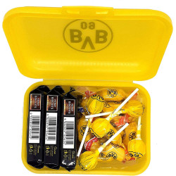 Borussia Dortmund Brotdose gefüllt mit Süßigkeiten, Sticker & 5 Autogrammkarten BVB 09