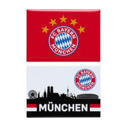 FC Bayern München Magnet 2er Set - Logo & Skyline - Kühlschrankmagnet FCB