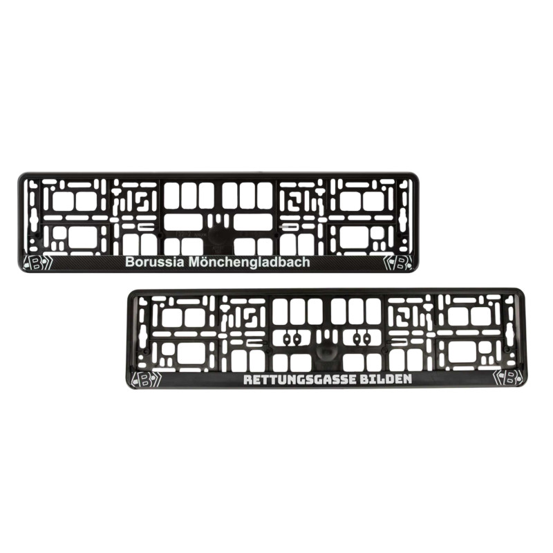 Borussia Mönchengladbach Kennzeichenrahmen 2er Set - 1 x "Rettungsgasse" + 1 x "Classic Logo" - Kennzeichenhalter BMG