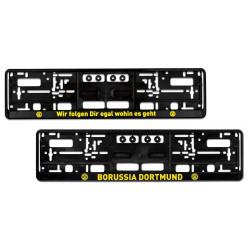Borussia Dortmund 2er Set Kennzeichenhalter 1 x "Wir folgen Dir" + 1 x "Classic Logo" BVB 09