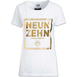 Borussia Dortmund Damen T-Shirt - Neunzehnnullneun - weiß-gold | Shirt | BVB 09 | Gr. S bis XXL