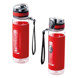 SC Freiburg Tritan Trinkflasche transparent-rot mit Silikon-Manschette 0,5 l Flasche