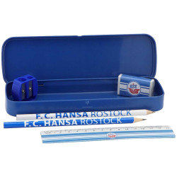 FC Hansa Rostock Schulset 6-teilig mit Lineal Anspitzer Radiergummi Metallbox und Bleistiften FCH