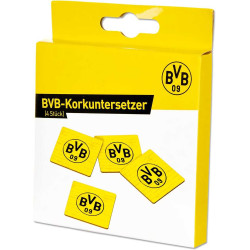 Borussia Dortmund Korkuntersetzer - Gelbe Wand - 4er Set | Logo | Untersetzer | eckig | BVB 09