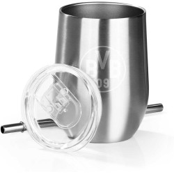 Borussia Dortmund Edelstahl Getränkebecher inkl. Trinkhalm und Deckel 350 ml BVB 09