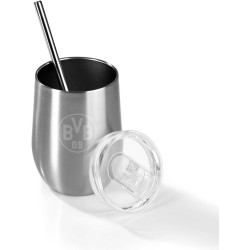 Borussia Dortmund Edelstahl Getränkebecher inkl. Trinkhalm und Deckel 350 ml BVB 09