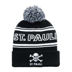 FC St. Pauli Bommelmütze  - Totenkopf St. Pauli - schwarz/weiß Mütze Strickmütze Wintermütze