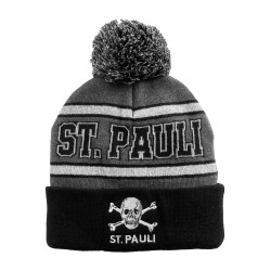 FC St. Pauli Bommelmütze  - Totenkopf St. Pauli - grau/schwarz Mütze Strickmütze Wintermütze