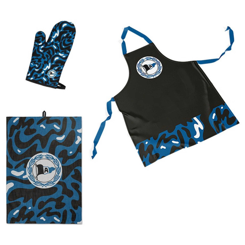 DSC Arminia Bielefeld Grillset  3-teilig schwarz-weiß-blau | Schürze | Handtuch | Handschuh