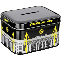 Borussia Dortmund Metallspardose eckig Spardose | Sparbüchse - Plus 3er Aufkleber BVB 09