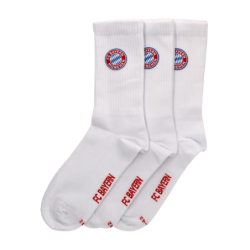 FC Bayern München Crew Socken 3er Set Weiß - Größen: 35-38 | 39-42 | 43-46