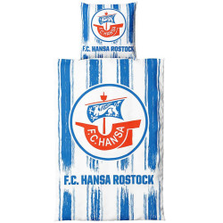F.C. Hansa Rostock Bettwäsche - Streifen - 2-teilig 135 x 200 cm  im Jutebeutel FCH
