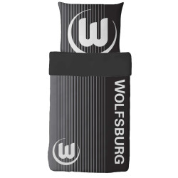 VfL Wolfsburg Bettwäsche - Logo - schwarz/grau Baumwolle 135 x 200 cm im Jutebeutel