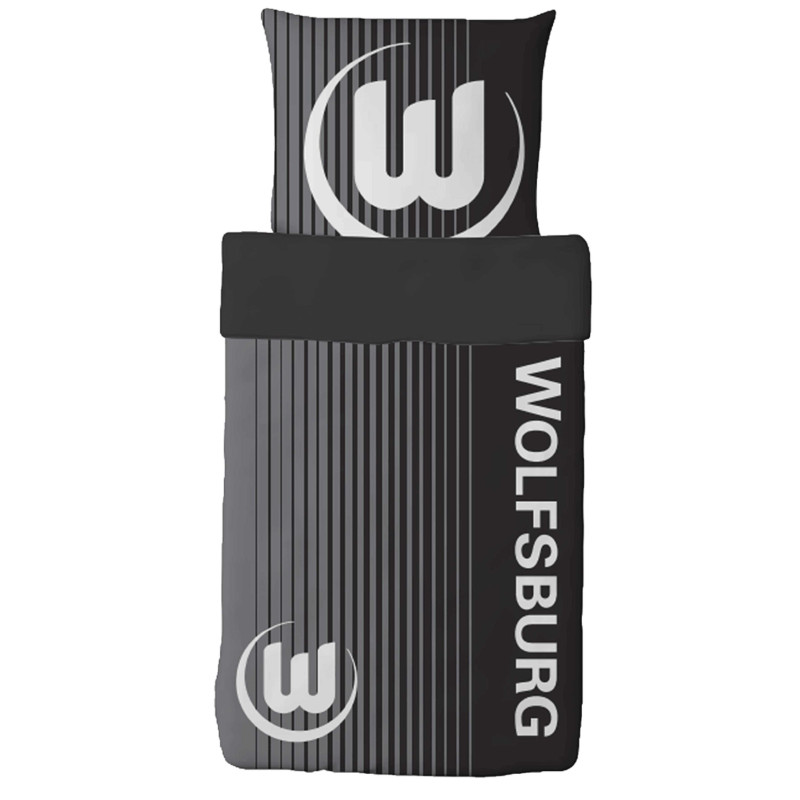 VfL Wolfsburg Bettwäsche - Logo - schwarz/grau Baumwolle 135 x 200 cm im Jutebeutel