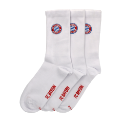 FC Bayern München Crew Socken 3er Set Weiß - Größen: 35-38 | 39-42 | 43-46