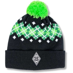 Borussia Mönchengladbach Fanmütze - Karo - Bommelmütze s-w-g Mütze BMG