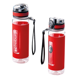 SC Freiburg Tritan Trinkflasche transparent-rot mit Silikon-Manschette 0,5 l Flasche