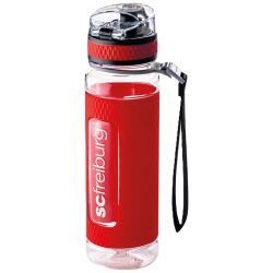 SC Freiburg Tritan Trinkflasche transparent-rot mit Silikon-Manschette 0,5 l Flasche