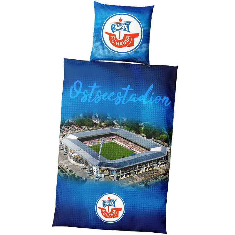 F.C. Hansa Rostock Bettwäsche - Ostseestadion - 2-teilig 135 x 200 cm - Plus Lesezeichen Wir lieben Fußball