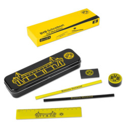 Borussia Dortmund Schreibset mit Metallbox - Stadion - schwarz 5-teilig | Schulset | BVB 09