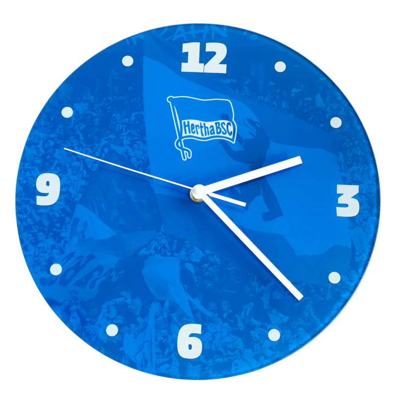 Hertha BSC Berlin Wanduhr - Fahnenmeer - Blau | Glas | Uhr | 30 cm | HBSCB