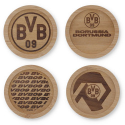 Borussia Dortmund Untersetzer Holz | 4er Set | Getränkeuntersetzer | BVB 09