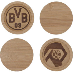 Borussia Dortmund Untersetzer Holz | 4er Set | Getränkeuntersetzer | BVB 09