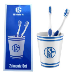 FC Schalke 04 Zahnputz-Set  weiß (2 x Zahnbürste + Zahnputzbecher) S04