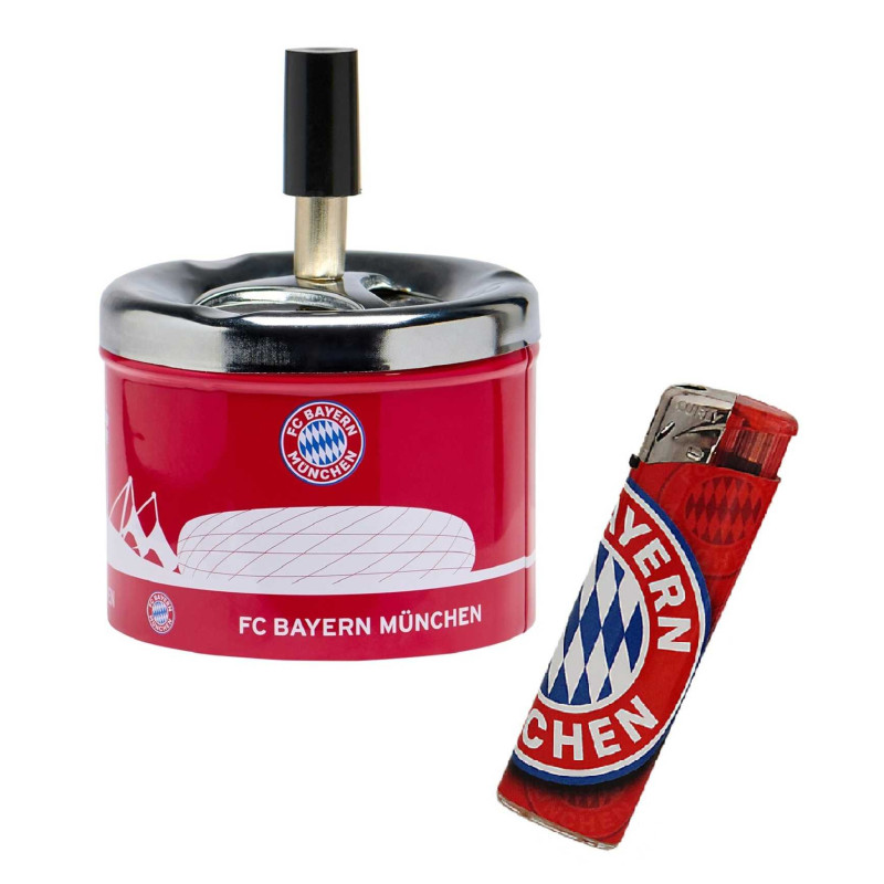 FC Bayern München Drehaschenbecher und Logo Feuerzeug im Set Aschenbecher Ascher Windaschenbecher FCB