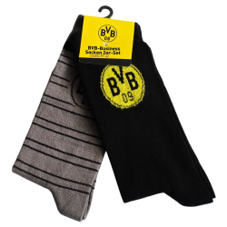 Borussia Dortmund Business Socken 2er Set schwarz & graugestreift | Gr. 39-42 | BVB 09