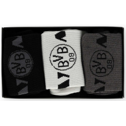 Borussia Dortmund Socken 3er Set Geschenkset Gr. 35-38 | Weiß-Grau-Schwarz | BVB 09