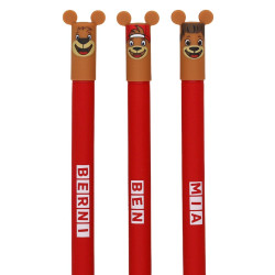 FC Bayern München Gelschreiber 3er Set - Berni, Ben, Mia - Stift | radierbar | Gelstift  - Plus 3D-Logo Aufkleber FCB