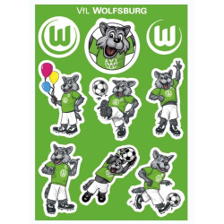 VfL Wolfsburg Aufkleberkarte - Maskottchen - 9er-Set | Sticker | Aufkleber