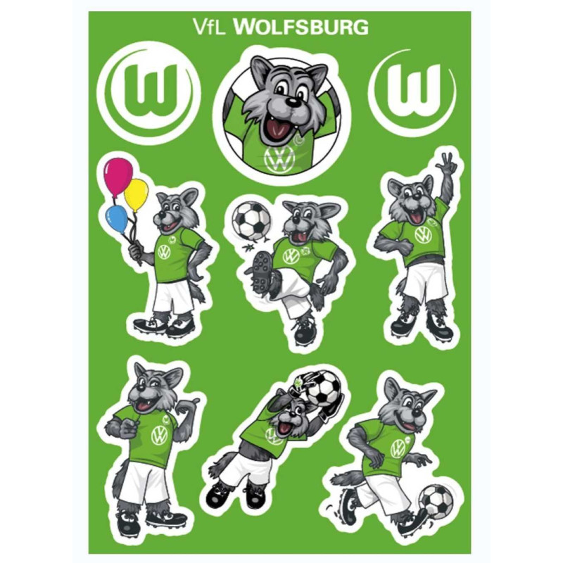 VfL Wolfsburg Aufkleberkarte - Maskottchen - 9er-Set | Sticker | Aufkleber