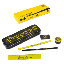 Borussia Dortmund Schreibset mit Metallbox - Stadion - schwarz 5-teilig | Schulset | BVB 09