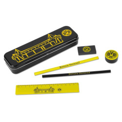 Borussia Dortmund Schreibset mit Metallbox - Stadion - schwarz 5-teilig | Schulset | BVB 09