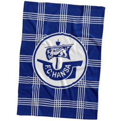 F.C. Hansa Rostock Veloursdecke - blau-weiß Karo - 150 x 200 cm Kuscheldecke Decke