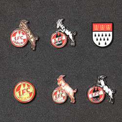 1. FC Köln Pin Box - Retro Logos +  Stadtwappen - 6er Set | Anstecker in hochwertiger Präsentationsbox