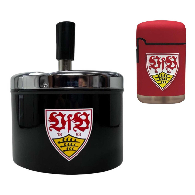 VfB Stuttgart Drehaschenbecher und Feuerzeug Rubber im Set | Aschenbecher | Ascher | Windaschenbecher
