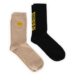 Borussia Dortmund Socken - Rote Erde - 2er Set | schwarz/beige | BVB 09